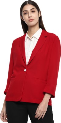 VAN HEUSEN Solid Single Breasted Casual Women Blazer(Red)