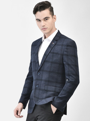 CRIMSOUNE CLUB Checkered Single Breasted Casual Men Blazer(Blue)