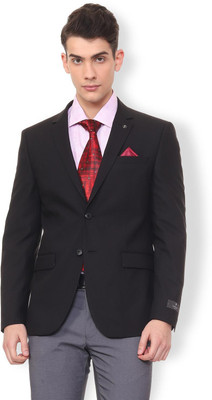 VAN HEUSEN Solid Single Breasted Formal Men Blazer(Black)