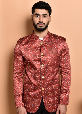 PRINT CULTR Printed Single Breasted Casual Men Blazer(Maroon)