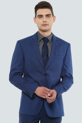 LOUIS PHILIPPE Checkered Single Breasted Formal Men Blazer(Blue)