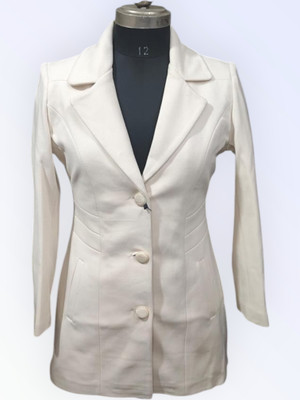 Pepzo Solid Double Breasted Casual Women Blazer(White)