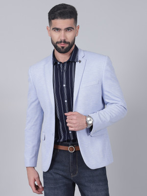 CANTABIL Self Design Single Breasted Casual Men Blazer(Light Blue)