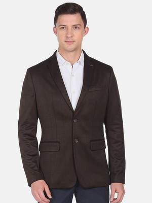 ARROW Checkered Single Breasted Formal Men Blazer(Brown)
