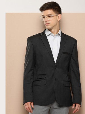 INVICTUS Solid Single Breasted Formal Men Blazer(Black)