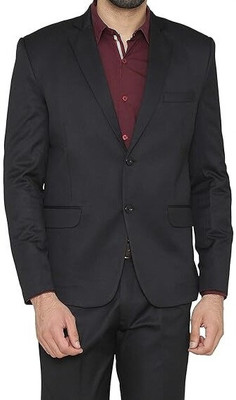 HOUSE OF WHITE & BLACK Solid Single Breasted Party Men Blazer(Black)