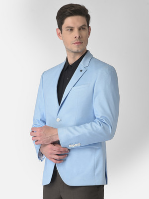 TURTLE Solid Single Breasted Casual Men Blazer(Light Blue)