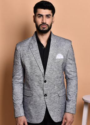 PRINT CULTR Printed Single Breasted Casual Men Blazer(Grey)