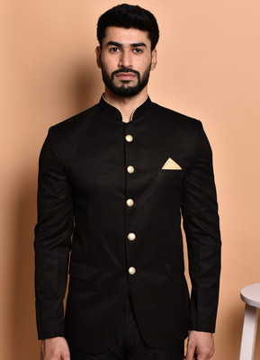 PRINT CULTR Solid Single Breasted Casual Men Blazer(Black)