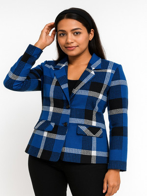 BLUEWEARS Checkered, Printed Single Breasted Casual, Formal, Party, Festive & Wedding Women Blazer(Multicolor)