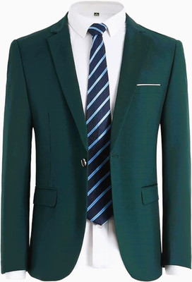 FIVEFEB Solid Single Breasted Formal, Casual Men Blazer(Green)