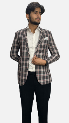 gargian master cut Checkered Single Breasted Formal, Party Men Blazer(Grey)
