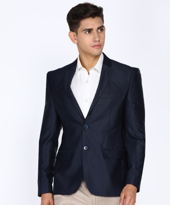 PARK AVENUE Self Design Single Breasted Formal Men Blazer(Dark Blue)