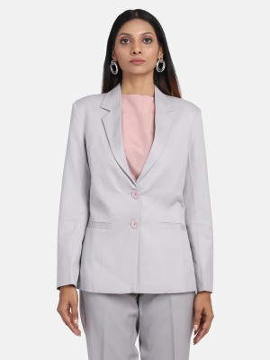 PP TRENDS Solid Single Breasted Casual Women Blazer(Grey)