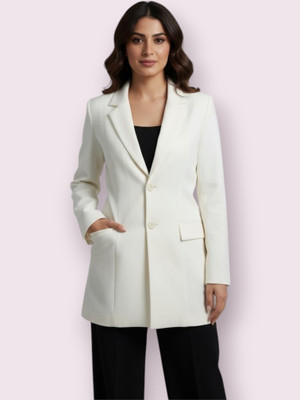 Pepzo Solid Double Breasted Casual Women Blazer(White)