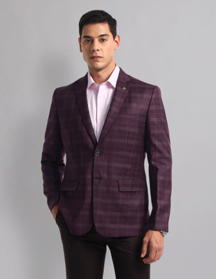 AD by Arvind Self Design Single Breasted Formal Men Blazer(Maroon)