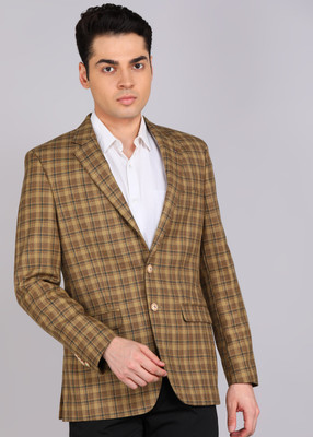 Raymond Checkered Single Breasted Formal Men Blazer(Brown)