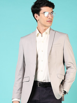 V-MART Solid Single Breasted Casual Men Blazer(Grey)