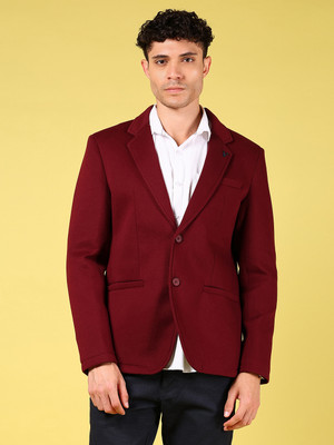 V-MART Solid Single Breasted Casual Men Blazer(Maroon)