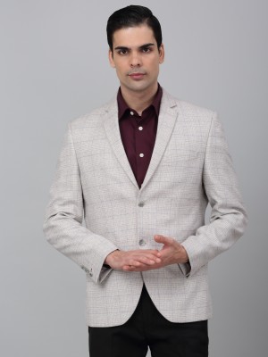 CANTABIL Checkered Single Breasted Formal Men Blazer(Beige)