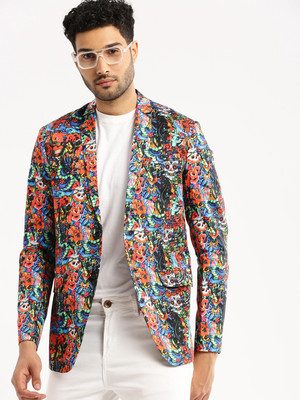 SHOWOFFFF Printed Single Breasted Party Men Blazer(Multicolor)