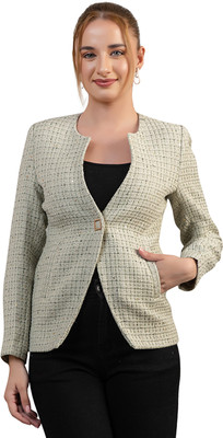 TWENTY ME Checkered Single Breasted Casual Women Blazer(Light Green)