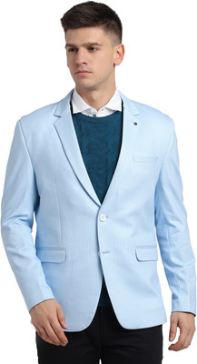 TURTLE Solid Single Breasted Casual Men Blazer(Light Blue)