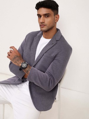 Showoff Solid Single Breasted Casual Men Blazer(Grey)