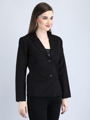 BLUEWEARS Solid Single Breasted Casual Women Blazer(Black)