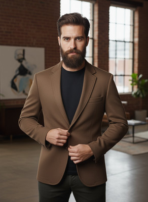 Cjc Solid Single Breasted Casual Men Blazer(Brown)