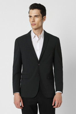 VAN HEUSEN Solid Single Breasted Formal Men Blazer(Dark Green)
