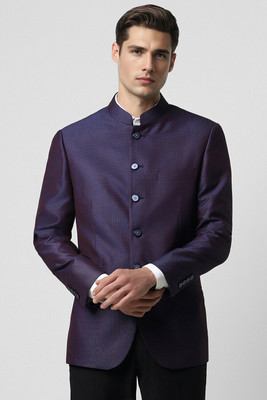 VAN HEUSEN Self Design Single Breasted Casual Men Blazer(Dark Blue)