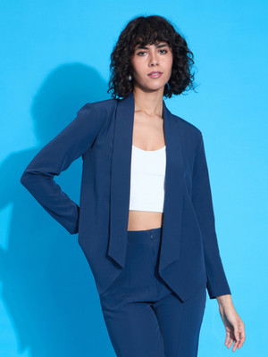 SASSAFRAS worklyf Solid Single Breasted Casual Women Blazer(Blue)