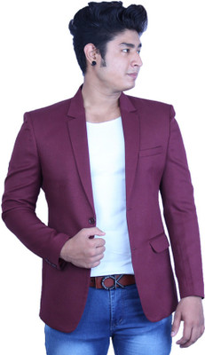 Darelooks Solid Single Breasted Casual Men Blazer(Maroon)