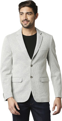 BASICS Self Design Single Breasted Casual Men Blazer(Beige)
