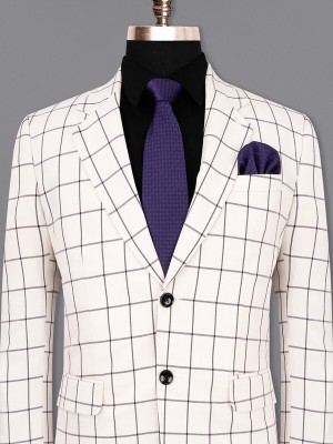 french crown Checkered Single Breasted Casual Men Blazer(White)