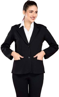 ovida Solid Single Breasted Formal Women Blazer(Black)