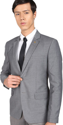 AD by Arvind Solid Single Breasted Formal Men Blazer(Grey)