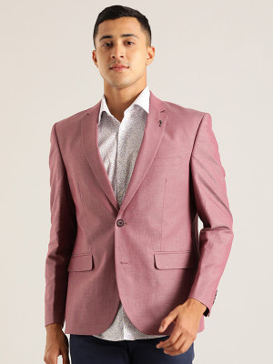 INDIAN TERRAIN Solid Single Breasted Casual Men Blazer(Red)