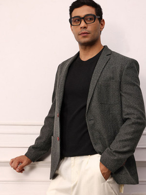 Mr Bowerbird Self Design Single Breasted Casual Men Blazer(Black)