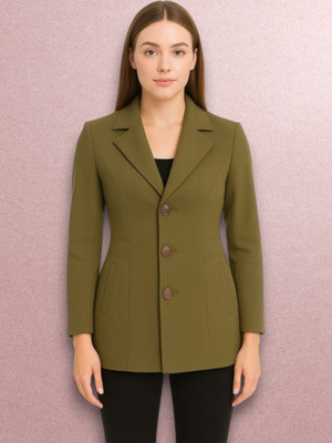 Pepzo Solid Double Breasted Casual Women Blazer(Green)