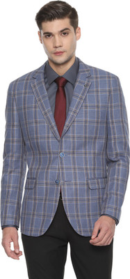 VAN HEUSEN Checkered Single Breasted Formal Men Blazer(Blue)
