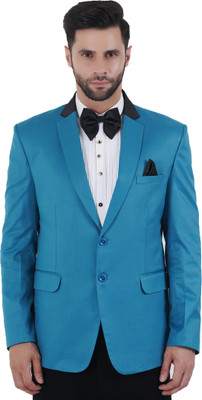 Yaqoot Solid Tuxedo Style Party Men Blazer(Blue)