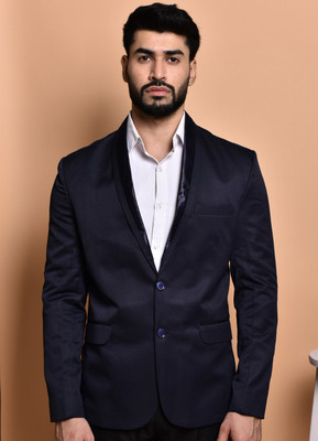 PRINT CULTR Solid Single Breasted Formal Men Blazer(Dark Blue)