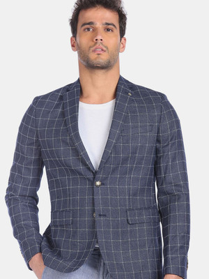ARROW Checkered Single Breasted Casual Men Blazer(Blue)