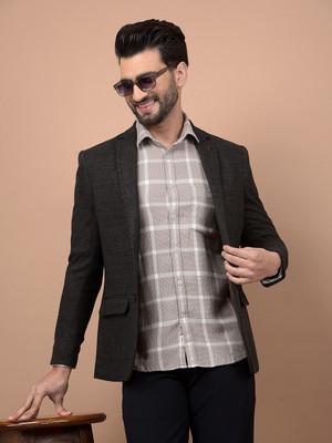 CRIMSOUNE CLUB Solid Single Breasted Casual Men Blazer(Brown)