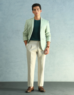 ARROW Solid Single Breasted Formal Men Blazer(Green)