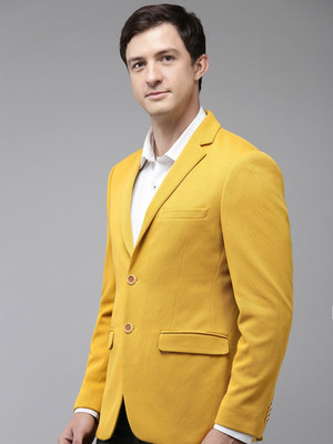PARK AVENUE Self Design Single Breasted Formal Men Blazer(Yellow)