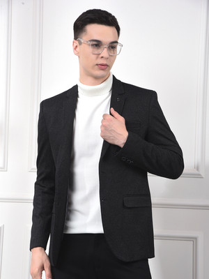 CRIMSOUNE CLUB Solid Single Breasted Casual Men Blazer(Black)