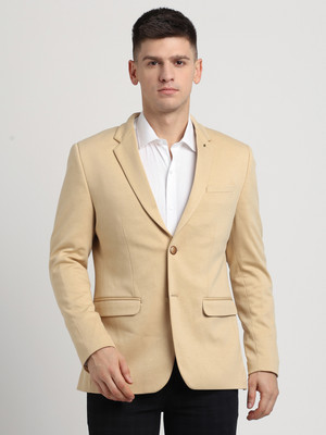 TURTLE Solid Single Breasted Casual Men Blazer(Beige)